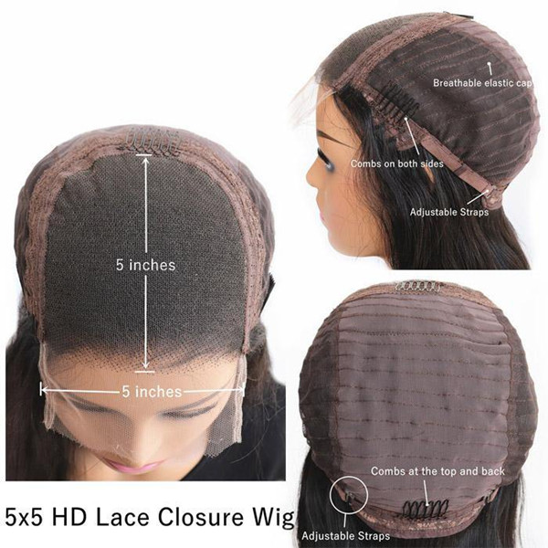 kinky straight 5x5 closure wig