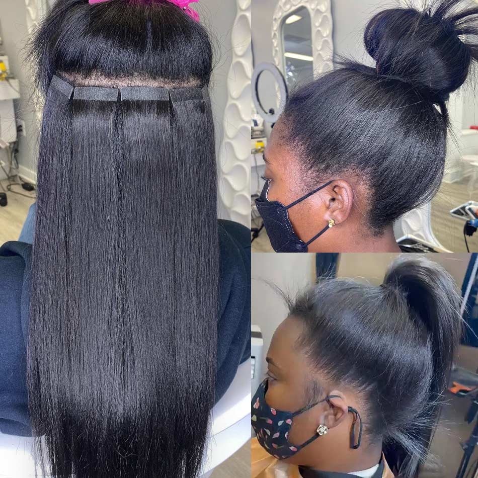 high ponytail with tape in extensions
